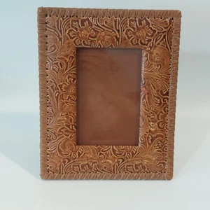 Western Tooled Faux Leather Photo Frame 8×10 Embossed Rustic Decor 4×6 Photo Fit - Picture 1 of 11