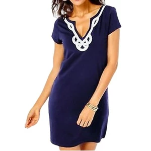 Lilly Pulitzer Brewster Navy Blue Pima Cotton Shift Mini Dress Sz Small NEW NWT - Picture 1 of 11