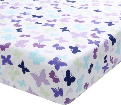 Cuna ajustada Brandream púrpura 28 pulgadas x 52 pulgadas x 8 pulgadas, mariposa  Foto 1 de 4