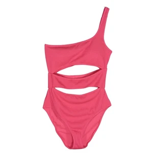 Aerie Cutout One Piece Swimsuit Size Large Hot Pink Crinkle Material 1 Shoulder - Picture 1 of 10