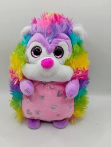 Homerbest HEDGEHOG Rainbow Stripe Pink Belly Silver Hearts 7" Plush Stuffed Toy - Picture 1 of 6
