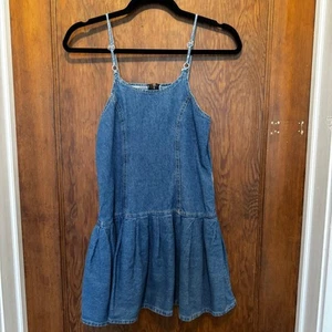 Vintage California Bebe Blond Girl’s Denim Dress 12 Kids Jean Ruffle 80s Kids - Picture 1 of 7