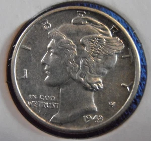 1943 P BU Mercury Silver Dime (43PLM1) - Picture 1 of 4