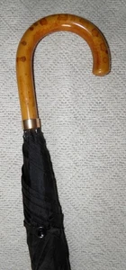 Ombrello nero vintage legno di faggio storto 12 carati laminato oro colletto Samuel Fox - Foto 1 di 10