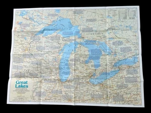 Mapa de los Grandes Lagos de la National Geographic Society 1987 vintage Canadá y Estados Unidos - Imagen 1 de 2