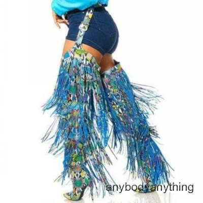 Sexy Botas Occidente Mujeres Cinturón Hasta el Muslo Sobre la Rodilla Borlas Fiesta Zapatos L Foto 1 de 4