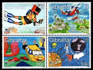Gibraltar 2000 Stampin' The Future--Children's Art Topical BLOCK OF FOUR MNH - Picture 1 of 5