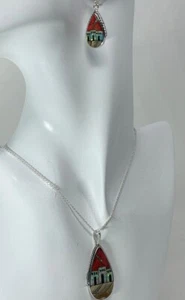 Multi-stone Turquoise/Sterling Silver Pueblo Necklace and Earring Set - Picture 1 of 5