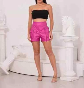 Leather Stylish Party Women's Shorts Pink Handmade Genuine Lambskin Wear Soft - Picture 1 of 8
