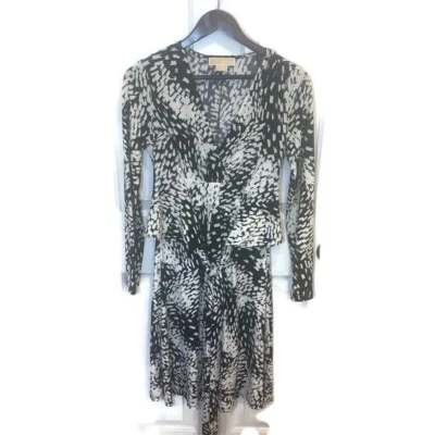 Michael Kors Black/White Faux Wrap Stretch Jersey Dress Size 4 - Image 1 of 4