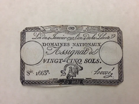 ~1792  France Assignat 25 Sols - French Revolution Banknote - FREE US SHIPPING Cover