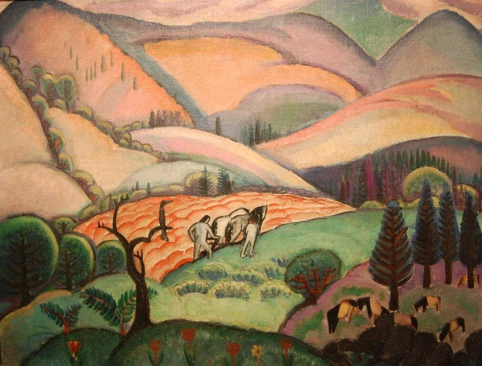 Plowing the Fields William Zorach Circa 1917 Modernist Farm Landscape Art Print - Image 1 of 2