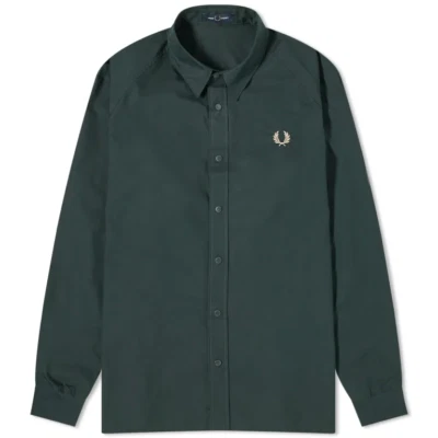 Fred Perry Camisa Raglán Overshirt M7769 Hombre Verde / Noche Verde Nuevo SS24 - Imagen 1 de 4