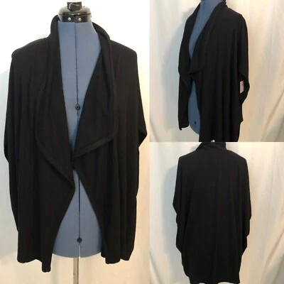 NATORI NUEVO CON ETIQUETAS Negro Abierto Drapeado Lagenlook Tejido Gran Tamaño Cárdigan Bata Acogedora Suave S Foto 1 de 4