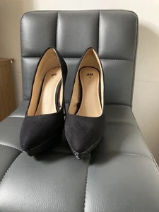 H&M Black Suede High Heel Ladies Shoes Size 5 - Picture 1 of 4