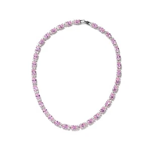 White Gold Finish oval cut pink tourmaline created diamond necklace Womens Set - Picture 1 of 7