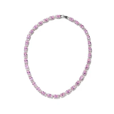 White Gold Finish oval cut pink tourmaline created diamond necklace Womens Set - Image 1 of 4