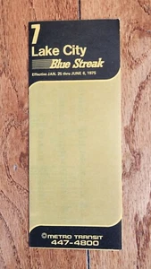 1975 METRO TRANSIT BUS TIME TABLE ROUTE 7 LAKE CITY BLUE STREAK SEATTLE WA - Picture 1 of 2