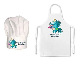 KIDS PERSONALISED Unicorn Unicakes Print Kids Chefs Hat / Apron Set - Picture 1 of 6