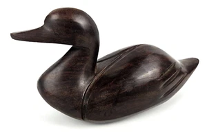 Vintage Hand Carved Solid Dark Iron Wood Duck Figurine Sculpture 9x4" - Picture 1 of 14