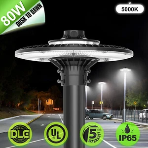 80W LED Post Top Light Dusk to Dawn Pole Fixtures Outdoor Garden Street Lighting - Picture 1 of 11