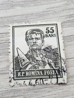 Romania Scott # 1029 1955-1956 Designs: "Mason" Olive Gray Used Cancelled - Image 1 of 2