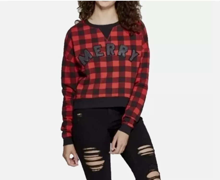 Sudadera corta Fifth Sun Buffalo a cuadros 'MERRY' de vacaciones roja negra - PEQUEÑA Foto 1 de 1