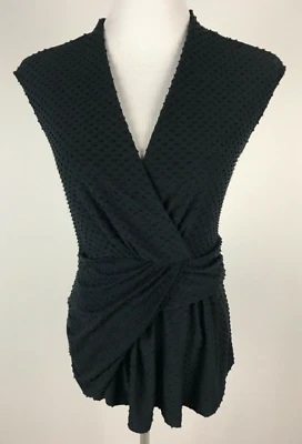 *NWT* DELETTA Anthropologie Crossover/Draped SWISS DOT Knit Top - S, Black  - Image 1 of 4