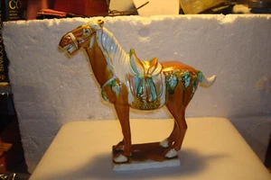 Chinese War Horse Luoyang Tang Style Sancai Drip Glaze Ceramic Statue Figurine - Picture 1 of 14