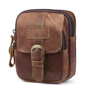 Borsa da uomo vita cintura pelle confezione fanny portafoglio custodia telefono anello cintura e gancio marrone - Foto 1 di 6