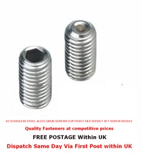 M4 A2 STAINLESS STEEL ALLEN GRUB SCREWS CUP POINT HEX SOCKET SET SCREW DIN913 - Picture 1 of 3