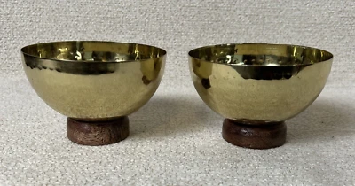 Decorative Metal Bowls Lot Of 2 Lightweight Hammered  Brass Colored Holiday - Image 1 of 4