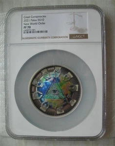 Palau 10Dollars 2021 Silver 2Oz Coin Great Conspiracies New World Order NGC PF70 - Picture 1 of 4