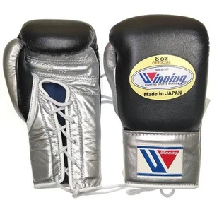 Winning Boxing Gloves 8oz CO-MS-200 Black and Silver Pro String Type Japan - Picture 1 of 1