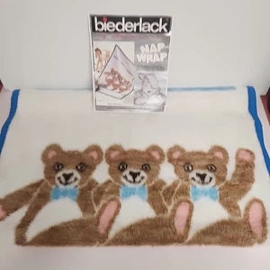 Vintage Biederlack Baby Zigaretten tanzender Teddybär Decke 30" x 45" NAP WRAP LESEN - Bild 1 von 5