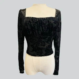 Painted Threads Whimsigoth Fairy Grunge Black Velvet Burnout Top Blouse Size M - Picture 1 of 11