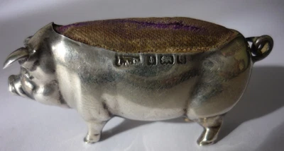 Antique Hallmarked 1904 Levi & Salaman Sterling Silver Pig Pin Cushion - Image 1 of 4