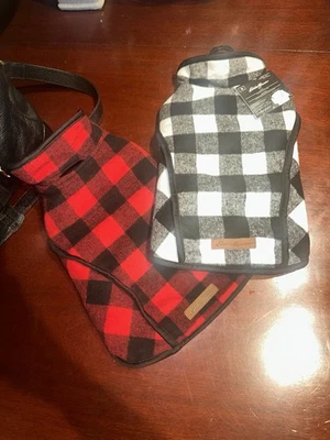 BNWT Bundle (2) Eddie Bauer Dog Vest/Coat/Jacket Black/Red & White/Black - Image 1 of 4