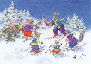 Cartolina: Peggy Burton - Conigli che sciano - Foto 1 di 1