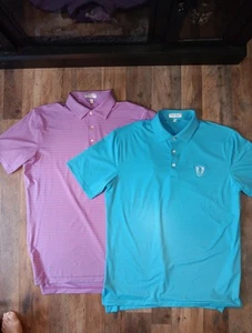 Zwei Peter Millar Sommer Komfort Drucke Performance Golf Polo Shirt Herren Medium - Bild 1 von 9