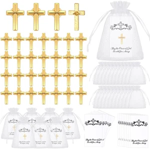 50 Sets Cross Pins Bulk Gold Metal Cross Lapel Pins with Cards and Organza Ba... - Picture 1 of 7
