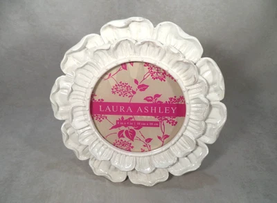 Laura Ashley 4x4 Glossy White Round Resin Ornate Flower Design Picture Frame - Image 1 of 4
