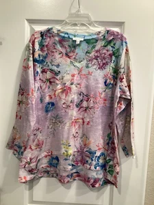 Concepts Womans Floral w/Rhinestones V Neck Top Sz XL - Picture 1 of 8