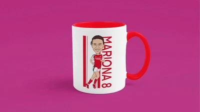Arsenal Cartoon Mariona Caldentey edition Red and white 11oz mug Fan Art Made - Image 1 of 2