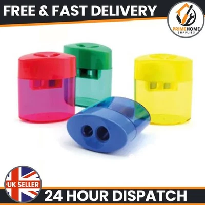 4 Colour Plastic Sharpener Pencil Sharpeners with Cover Assorted Colours Double - Image 1 of 4