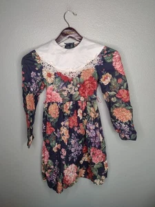 Vintage Bonnie Jean Girls Floral Dress Size 8 Collar Long Sleeve Embroidered DD - Picture 1 of 5