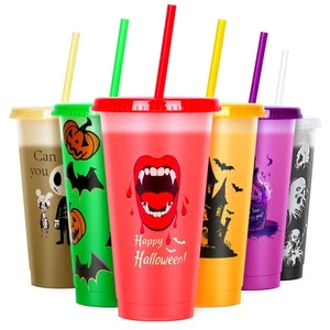 Halloween Color Changing Cups with Lids and Straws, 6 Pack 24oz Plastic Hallo... - Picture 1 of 6