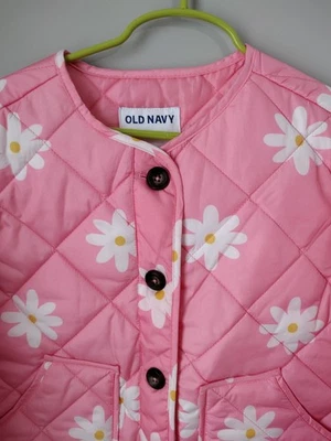 Old Navy Collarless Quilted Printed Button-Front Jacket for Girls size S6-7 - Image 1 of 4