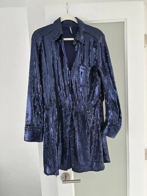 Mini Vestido Manga Larga Free People Azul Marino Lentejuelas Foto 1 de 4