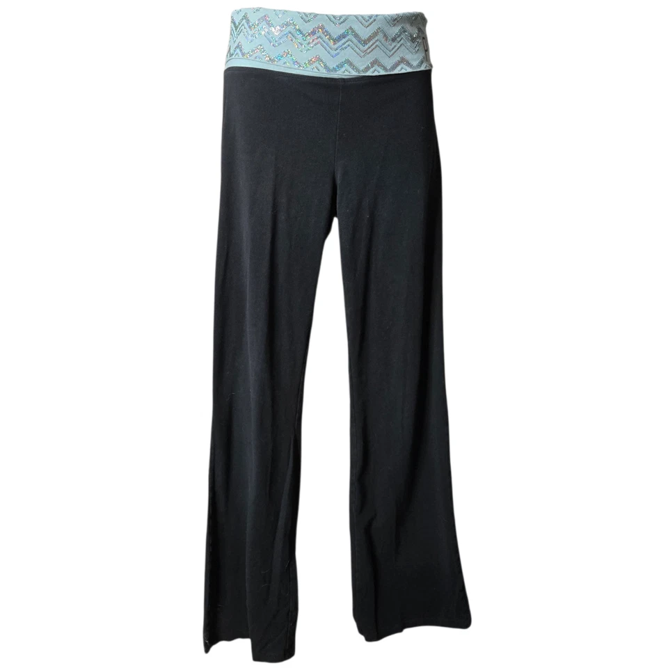 Pink Victorias Secret Womens Fold Over Yoga Pants Large Black Blue Sequin Y2K - Image 1 of 4